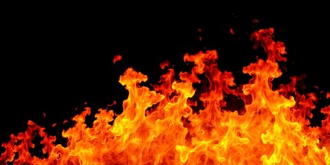 Obraz premium A mesmerizing display of fiery flames against a dark black background, elemental, wild, fire