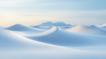 Vast Snowfield with White Waves and Distant Mountains