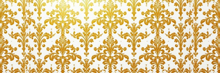 Elegant and intricate damask seamless pattern in shades of gold and white, baroque, seamless