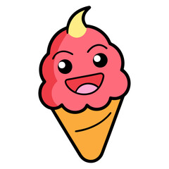 Funny Ice Cream Cone Sticker Design with Mixed Artistic Styles