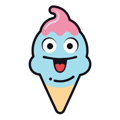 Funny Ice Cream Cone Sticker Design with Mixed Artistic Styles