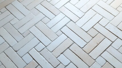 Herringbone pattern off-white tile floor.