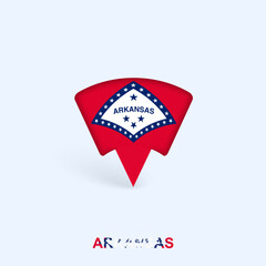 Arkansas Flag Map Pointer Design with Shadow.