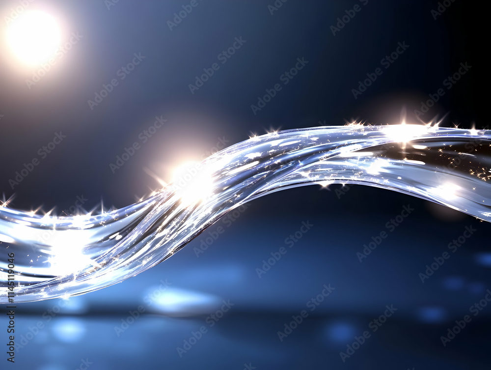 Poster clear water flows smoothly with sparkling light reflections and clean energy concepts.