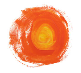 Texture Yellow, orange hand drawn acrylic ink color smear brushstroke stain circle blot on gray...