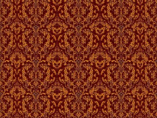 Intricately designed damask seamless pattern with floral motifs and symmetrical shapes, elegant, textile