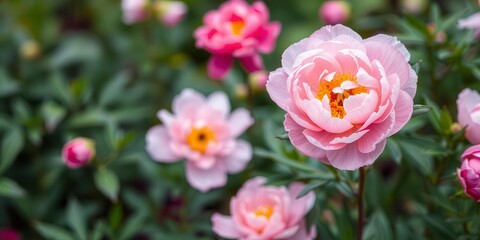 Fototapeta premium Pink peony flowers arranged in a beautiful background, garden, plant