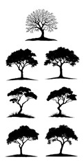 Tree Silhouettes – 7 Trees, Black and White, Clipart, Simple Tree Silhouette Vector Pack – 7 Unique Trees for Designers & Architects | Minimalist, Scalable vector for Modern Projects