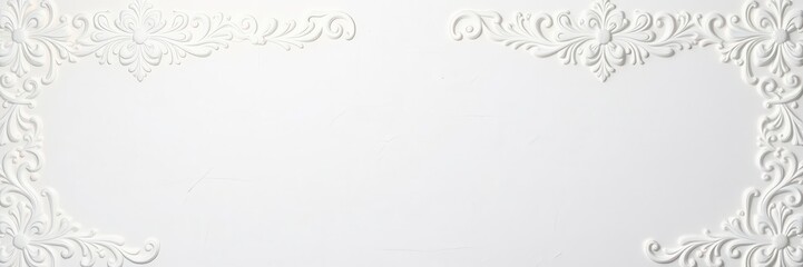 Plaster background with intricate floral pattern in white and beige hues, textured, white