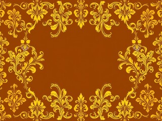Luxurious golden background adorned with intricate damask floral pattern, gold, golden, opulent