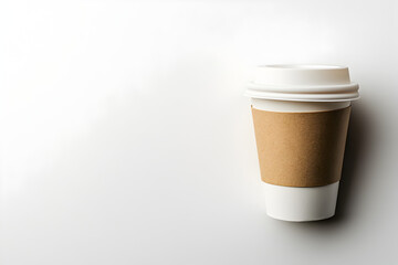 Single Blank White Paper Coffee Cup on White Background for mockup