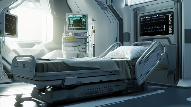 Hospital bed in ward, where life's fragility meets compassionate care, symbolizing hope and healing in a nurturing environment.