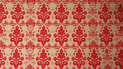 Red vintage flock wallpaper with damask design on white background, flock, damask, retro