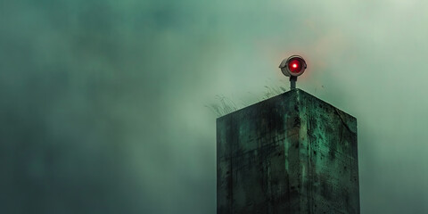 Surveillance Camera on Concrete Pillar in Hazy Atmosphere