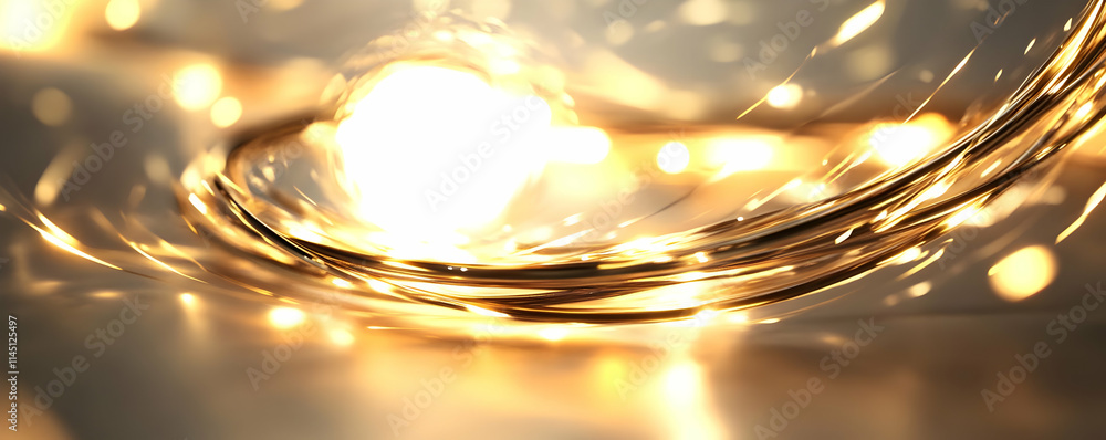 Poster golden light trails swirling and glowing with bright bokeh effect and abstract motion blur theme