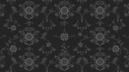 Seamless charcoal small floral elements wallpaper with intricate design perfect for modern interiors, dark, background, botanical