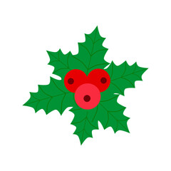 Christmas berries, fruits and leaves, bright color pattern, transparent background.