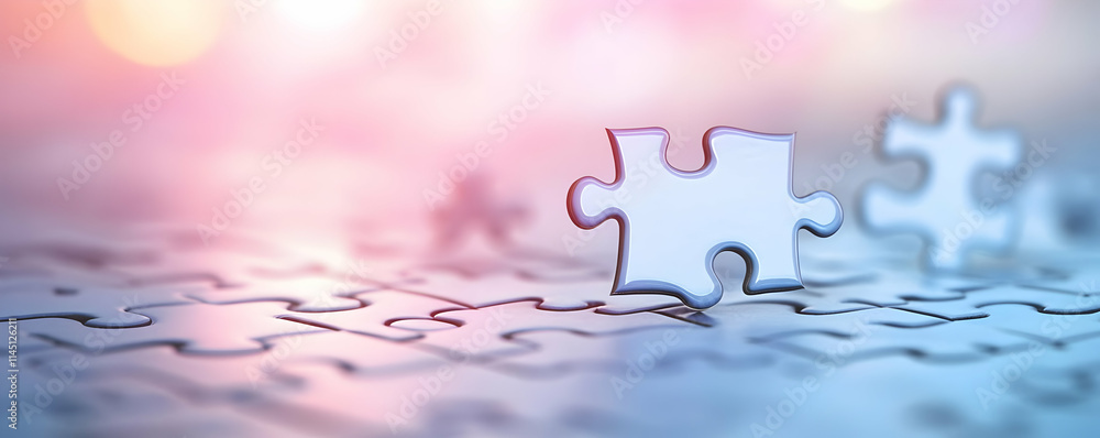 Poster puzzle piece stands out from the crowd, symbolizing uniqueness and problem solving with creativity a
