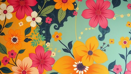 Swirling and intricate floral design with a retro twist, 80s, floral, fashion