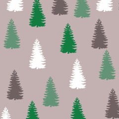 christmas trees pattern, pine forest background 