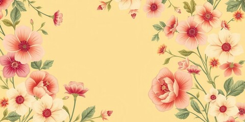 Vintage wallpaper featuring a delicate floral pattern in soft pastel colors, nostalgic, old-fashioned