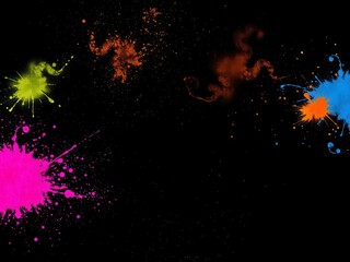 Colorful powder exploding in a vibrant burst against a stark black backdrop, vivid, motion