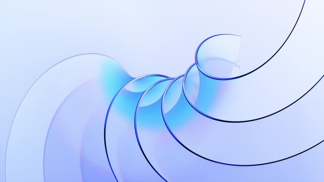 Abstract background design, movement of curved glass shapes, 4k seamless looping animation, 3d render