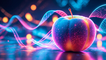 Neon-Lit Fruit with Digital Augmented Reality Patterns