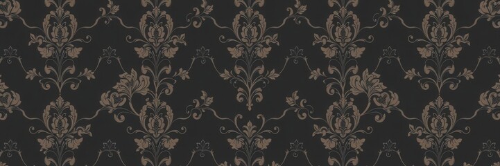Fototapeta premium Floral wallpaper featuring intricate charcoal patterns, vintage, elegant, repeat