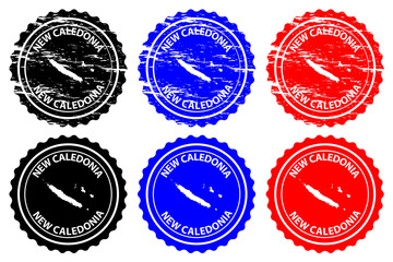 New Caledonia - rubber stamp - vector, Republic of Nauru island (Pleasant Island) map pattern - sticker - black, blue and red
