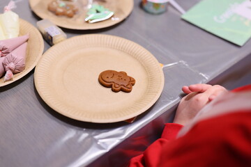 A beautifully decorated Gingerbread Cookie displayed on a plate at a festive gathering event