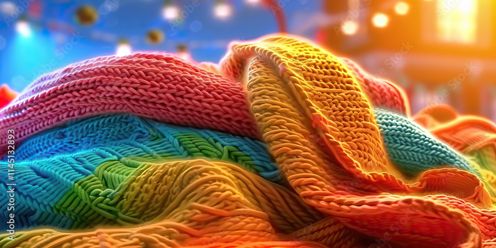 Aufkleber digital render of multicolored knitted fabric