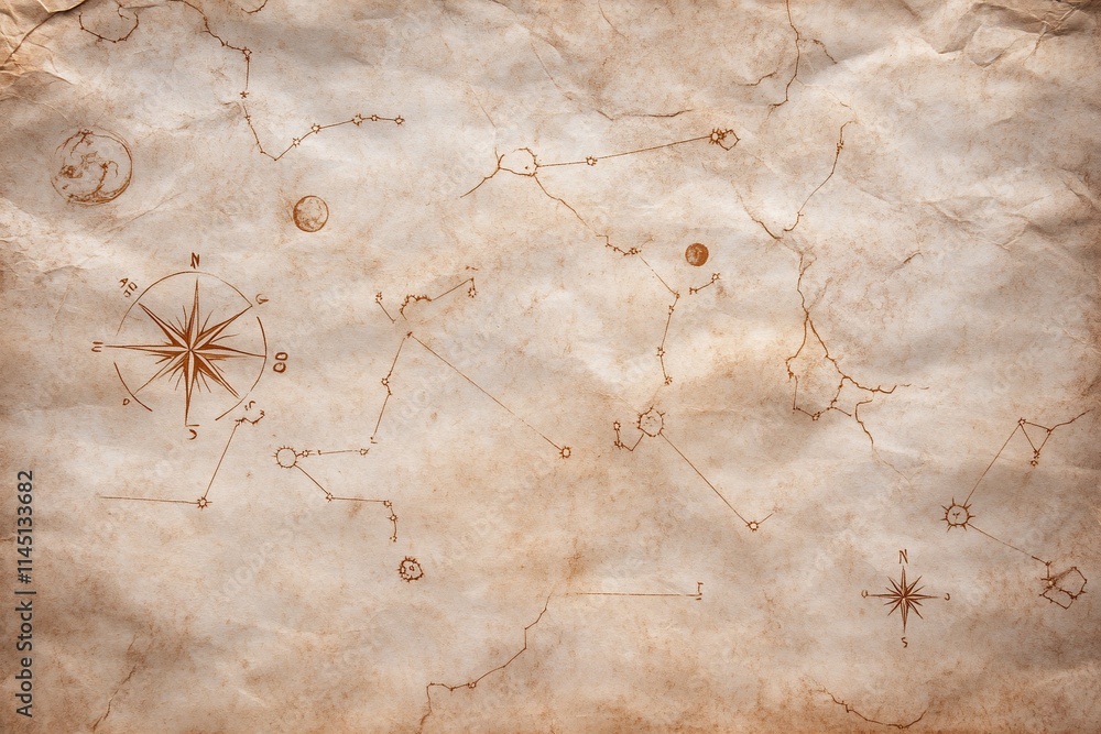 Wall mural an ancient star map with constellations and navigational symbols.