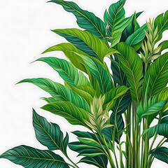 Lush green tropical plants bush, cut out