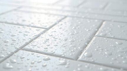 White wet tiles with water droplets.