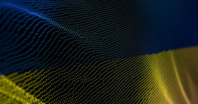 Ukraine flag waving pixel. Ukrainian blowing banner cyber attack hack and security concept animation.