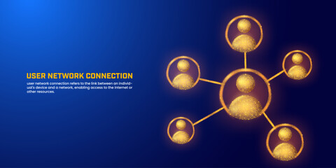 Digital user network connection in low poly style and dark blue background, abstract tech background suitable for presentations, banners, social media posts, computer networks and business connections
