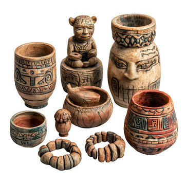 Ancient Mesoamerican Pottery Carved Figurines, Vessels, and Jewelry