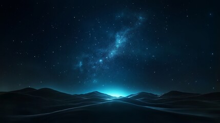 Fototapeta premium Night sky with bright stars and glowing horizons over a serene landscape at twilight