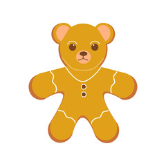 Teddy bear, gingerbread, bright color drawing, transparent background.