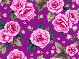 Seamless purple floral wallpaper with delicate flowers and vines, elegant, romantic