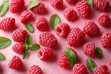 raspberries on pink background