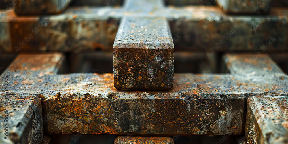 Aufkleber close-up of stacked rusted rectangular blocks