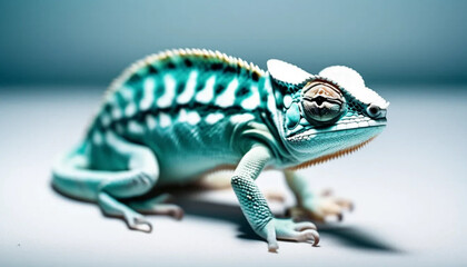 Fototapeta premium Turquise chameleon on studio background.