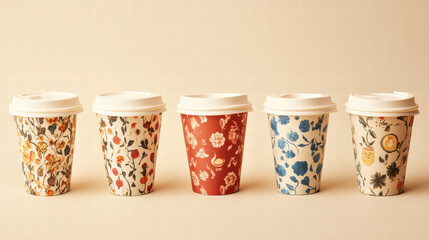 Minimalist Coffee Cups Pattern with Disposable Paper Cups.