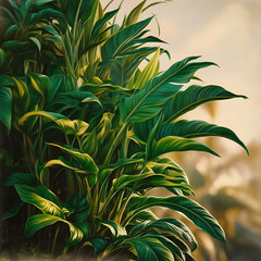 Lush green tropical plants bush, cut out