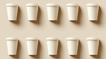 Minimalist Coffee Cups Pattern with Disposable Paper Cups.