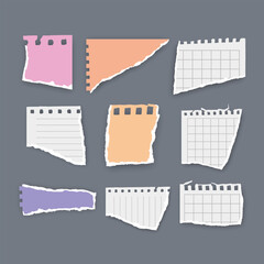 Set of torn paper fragments isolated on background, Vector illustration