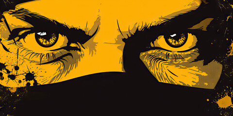 Stylized Illustration of Eyes with Face Covering and Ink Splatter