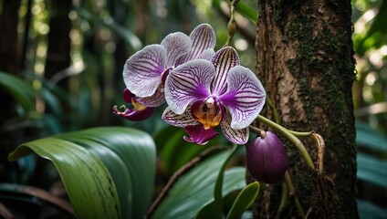 Orchid on a tree in a tropical forest